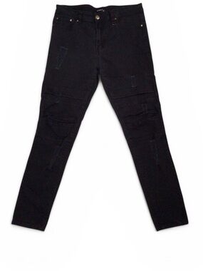 Kayden K Men's Black Moto Biker Distressed Skinny Jeans Size 34 Stretch Denim